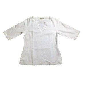 JMP Shirt Womens Medium Half‎ Sleeve Plain Casual Linen Blouse V-Neck Ladies